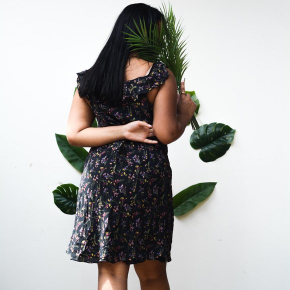 Black Floral Silk Dress - Picture 3 of 5